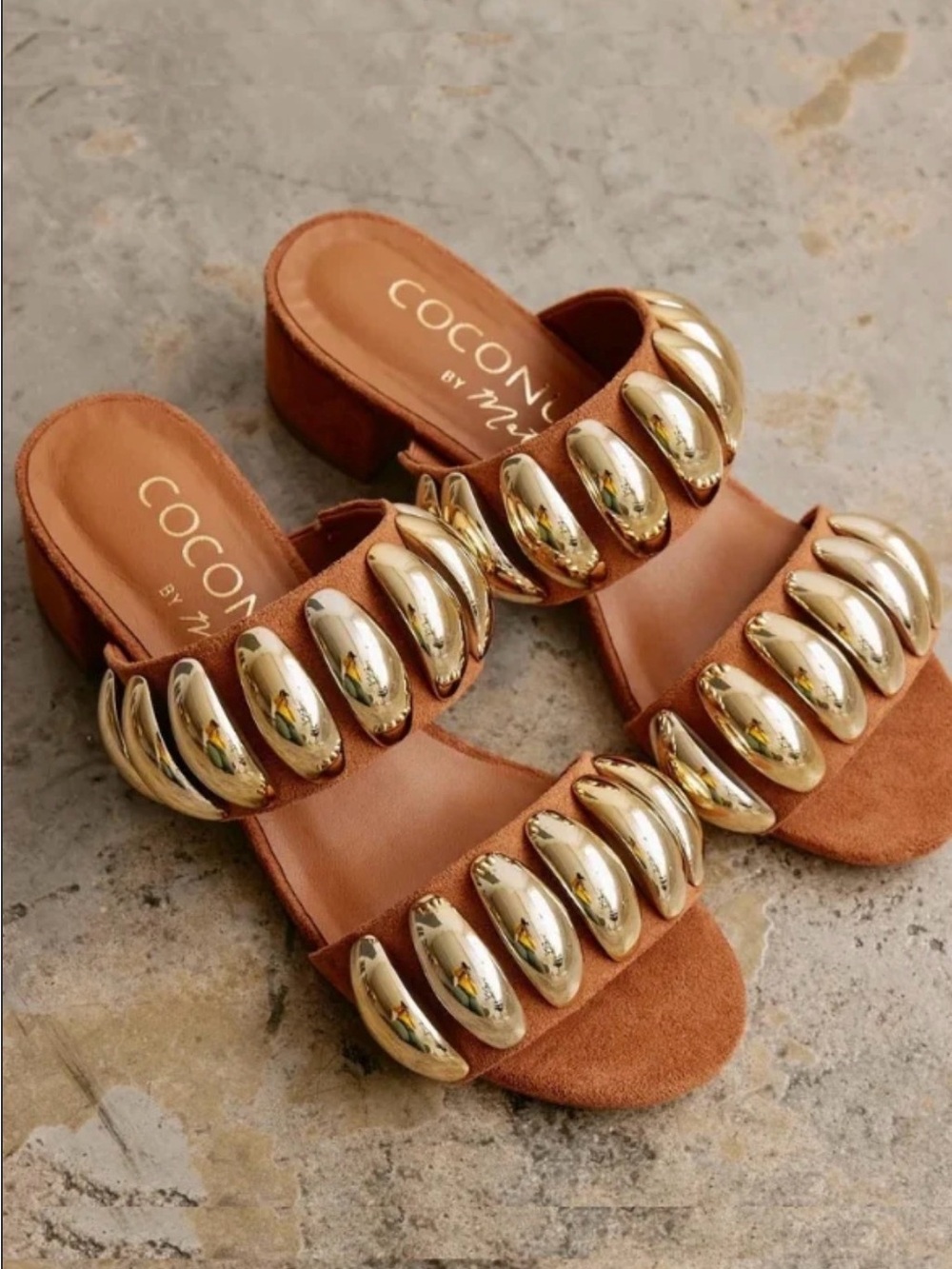 Coconuts by Matisse Brown Suede Mules with Gold Chain Accents